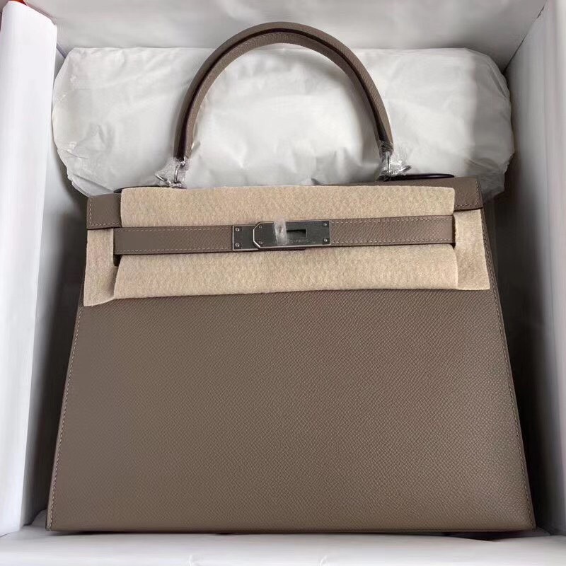 Hermes Kelly 28cm Handbag Shoulder Bag in Grey Epsom Leather